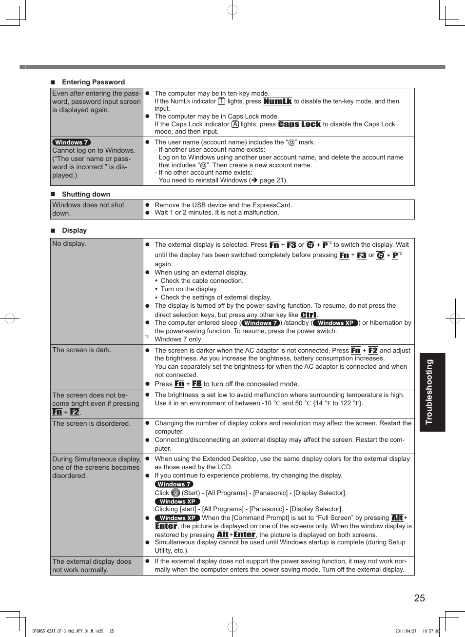 Troubleshooting | Panasonic CF-31 User Manual | Page 25 / 40