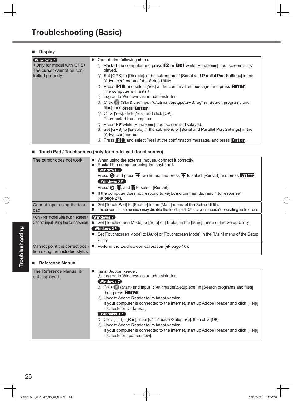 Troubleshooting (basic), Troubleshooting | Panasonic CF-31 User Manual | Page 26 / 40