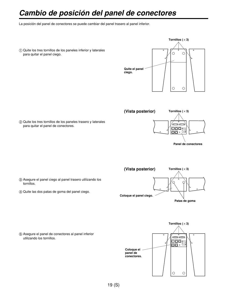 Cambio de posición del panel de conectores, 19 (s) | Panasonic AW-CB400L User Manual | Page 100 / 104
