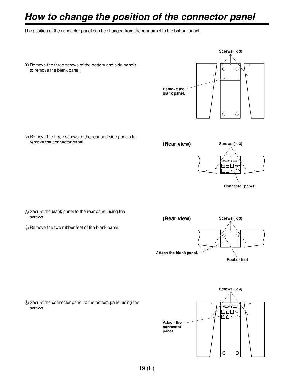 How to change the position of the connector panel, 19 (e) | Panasonic AW-CB400L User Manual | Page 20 / 104