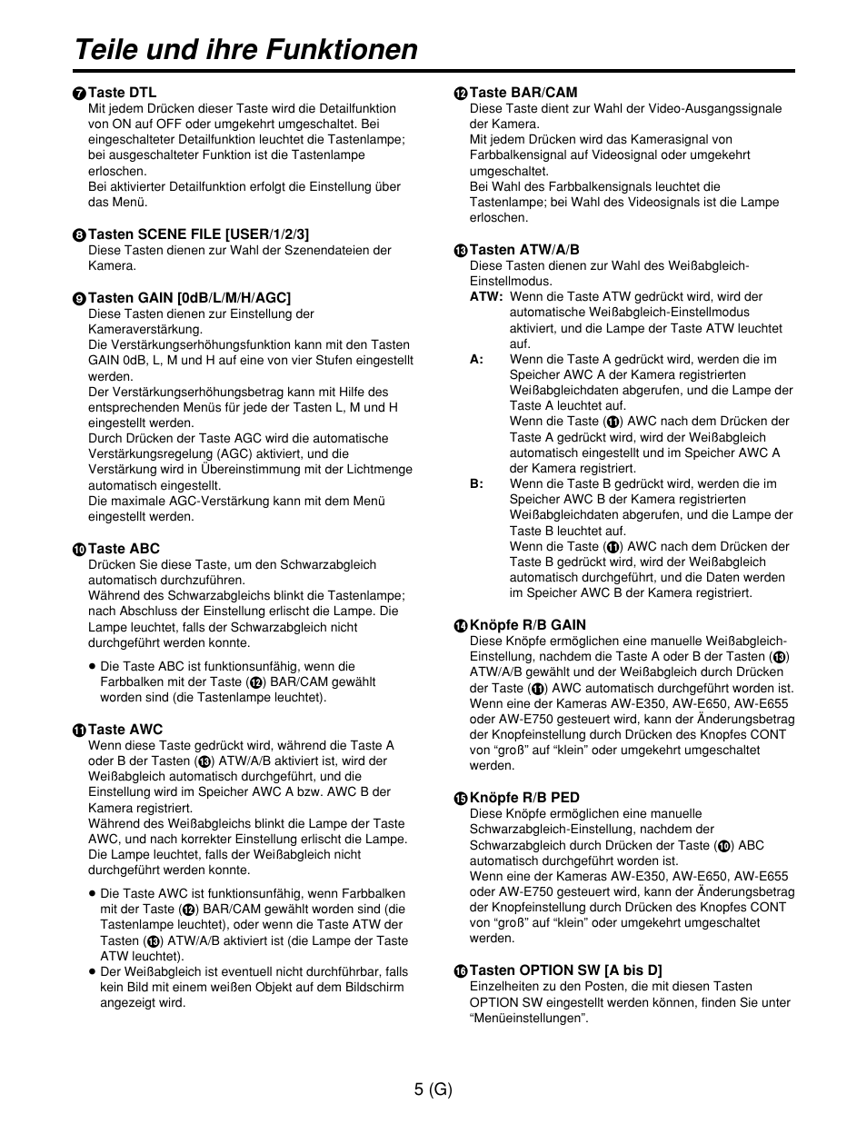 Teile und ihre funktionen | Panasonic AW-CB400L User Manual | Page 26 / 104