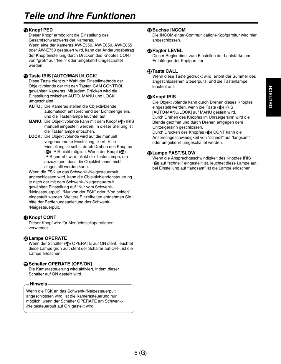 Teile und ihre funktionen | Panasonic AW-CB400L User Manual | Page 27 / 104