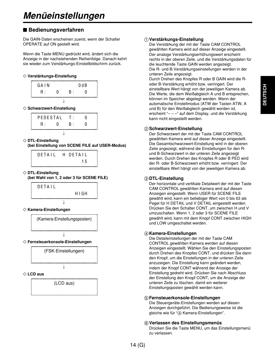 Menüeinstellungen | Panasonic AW-CB400L User Manual | Page 35 / 104