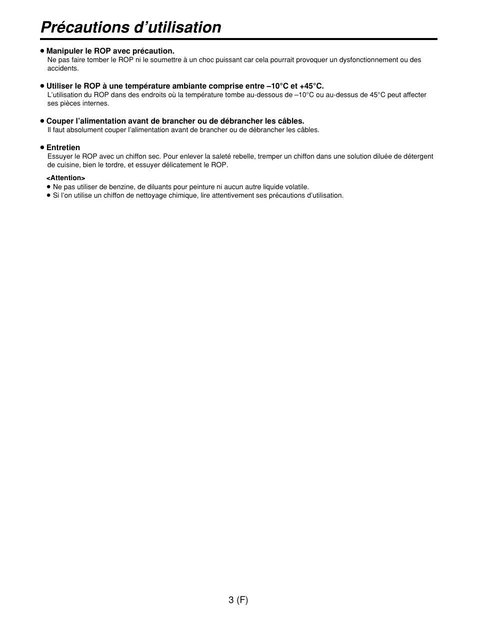 Précautions d’utilisation | Panasonic AW-CB400L User Manual | Page 44 / 104