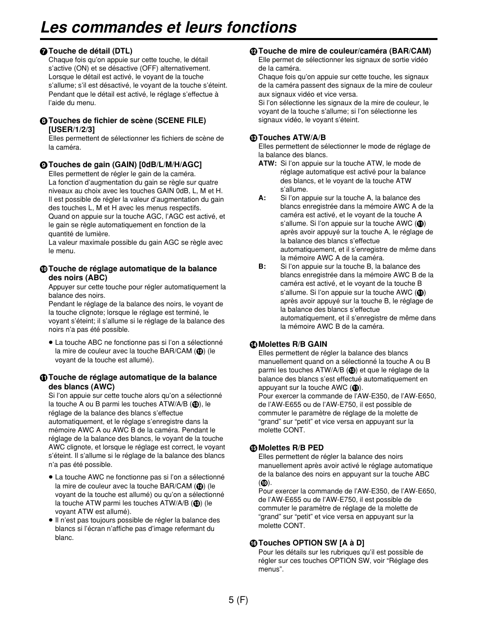 Les commandes et leurs fonctions | Panasonic AW-CB400L User Manual | Page 46 / 104