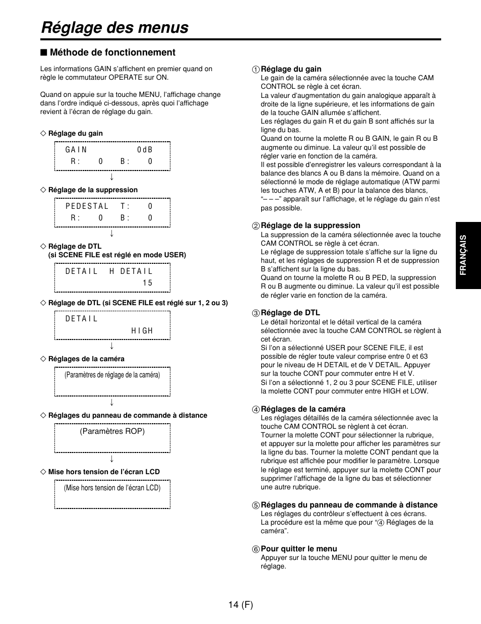 Réglage des menus | Panasonic AW-CB400L User Manual | Page 55 / 104