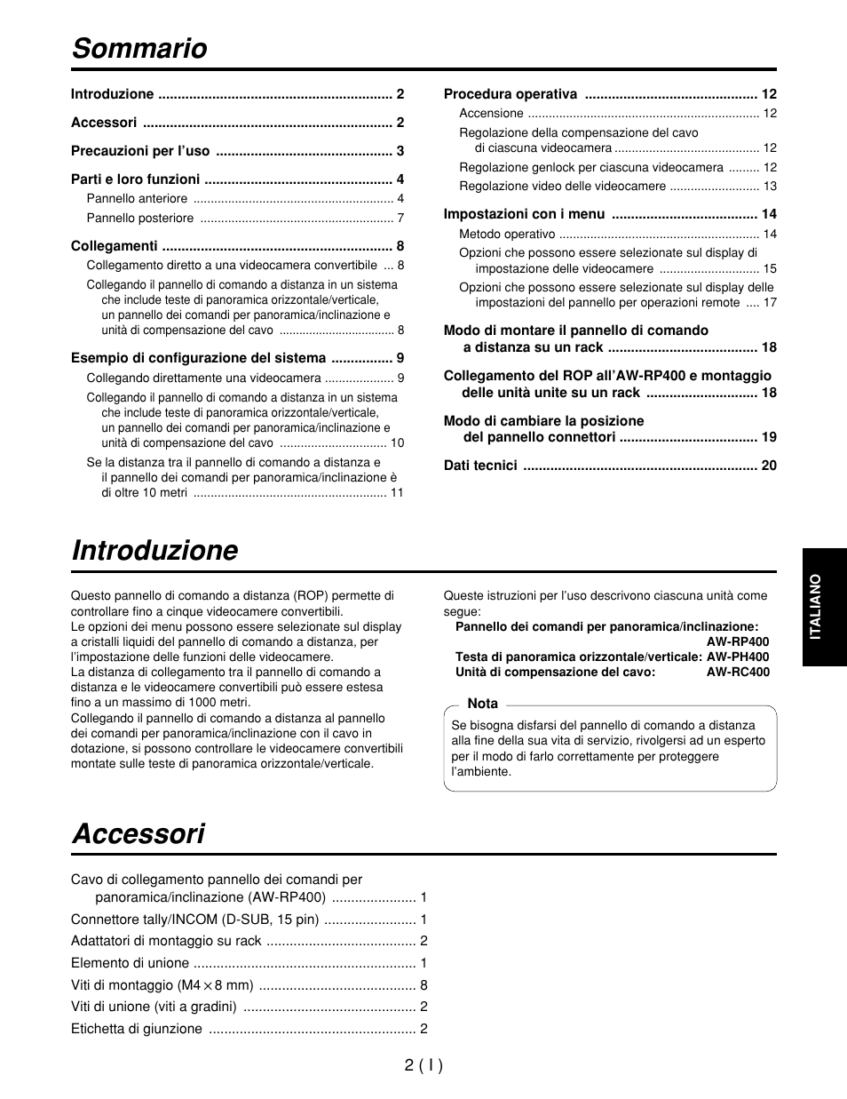 Accessori introduzione sommario | Panasonic AW-CB400L User Manual | Page 63 / 104