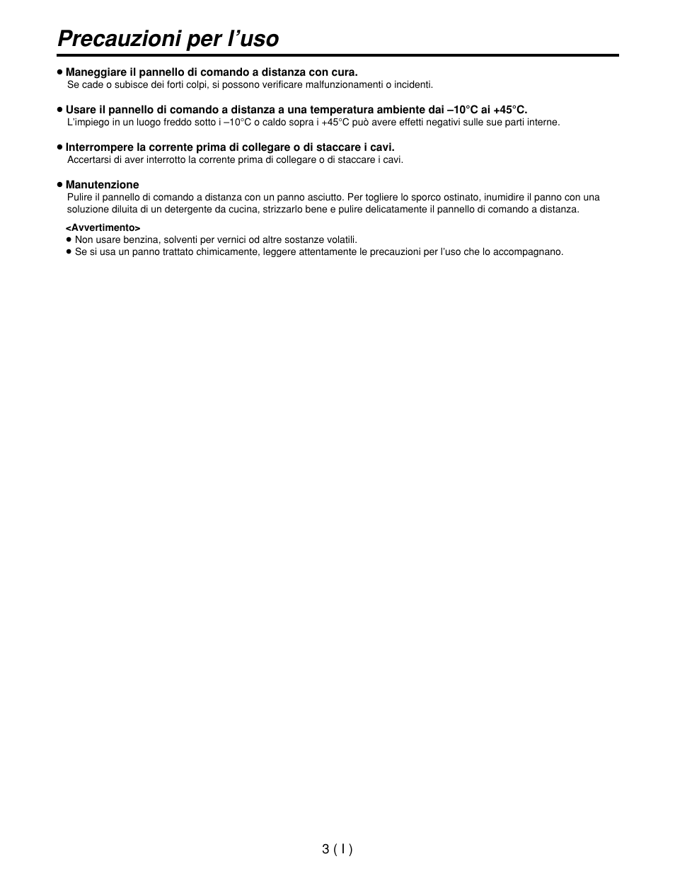 Precauzioni per l’uso | Panasonic AW-CB400L User Manual | Page 64 / 104
