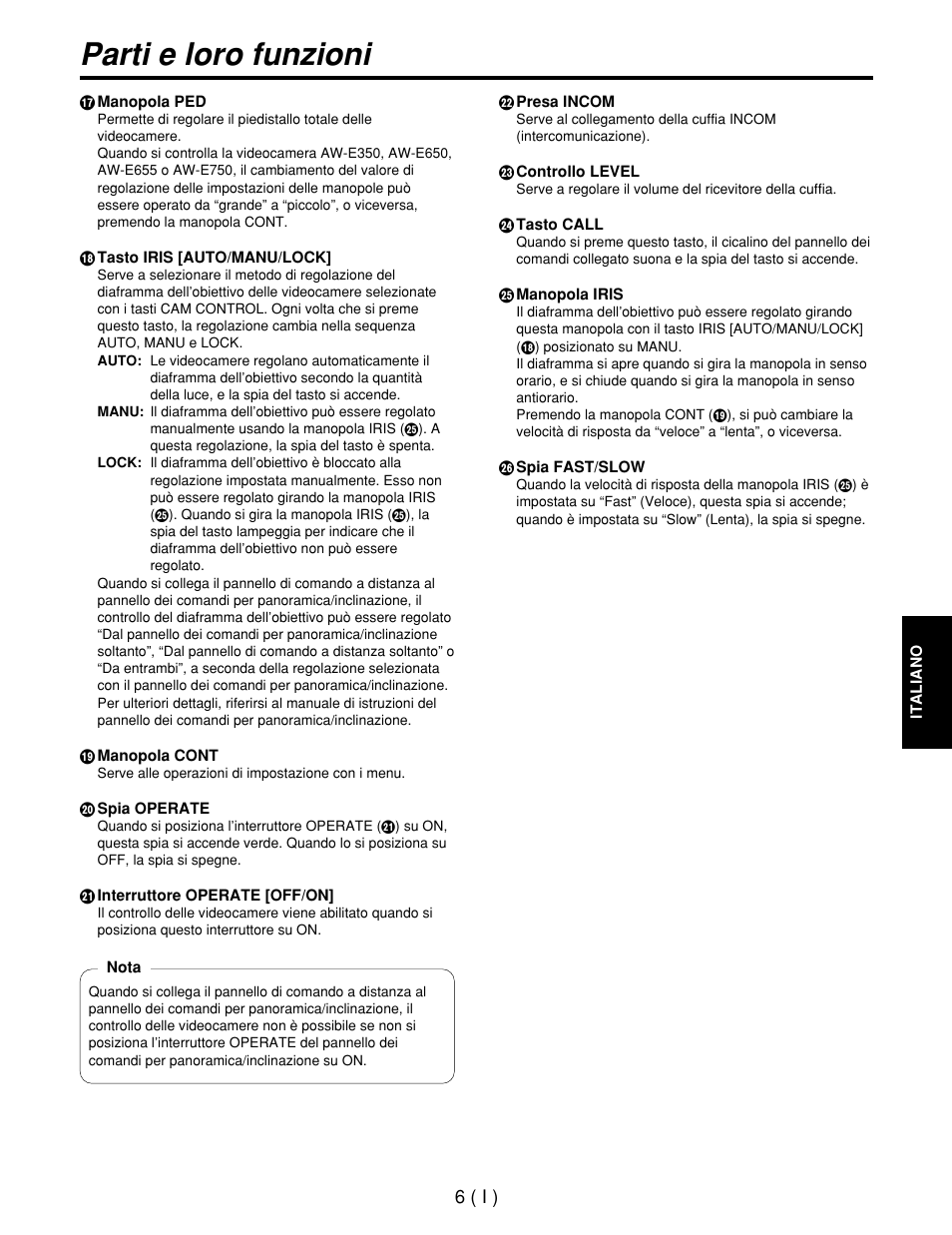 Parti e loro funzioni | Panasonic AW-CB400L User Manual | Page 67 / 104