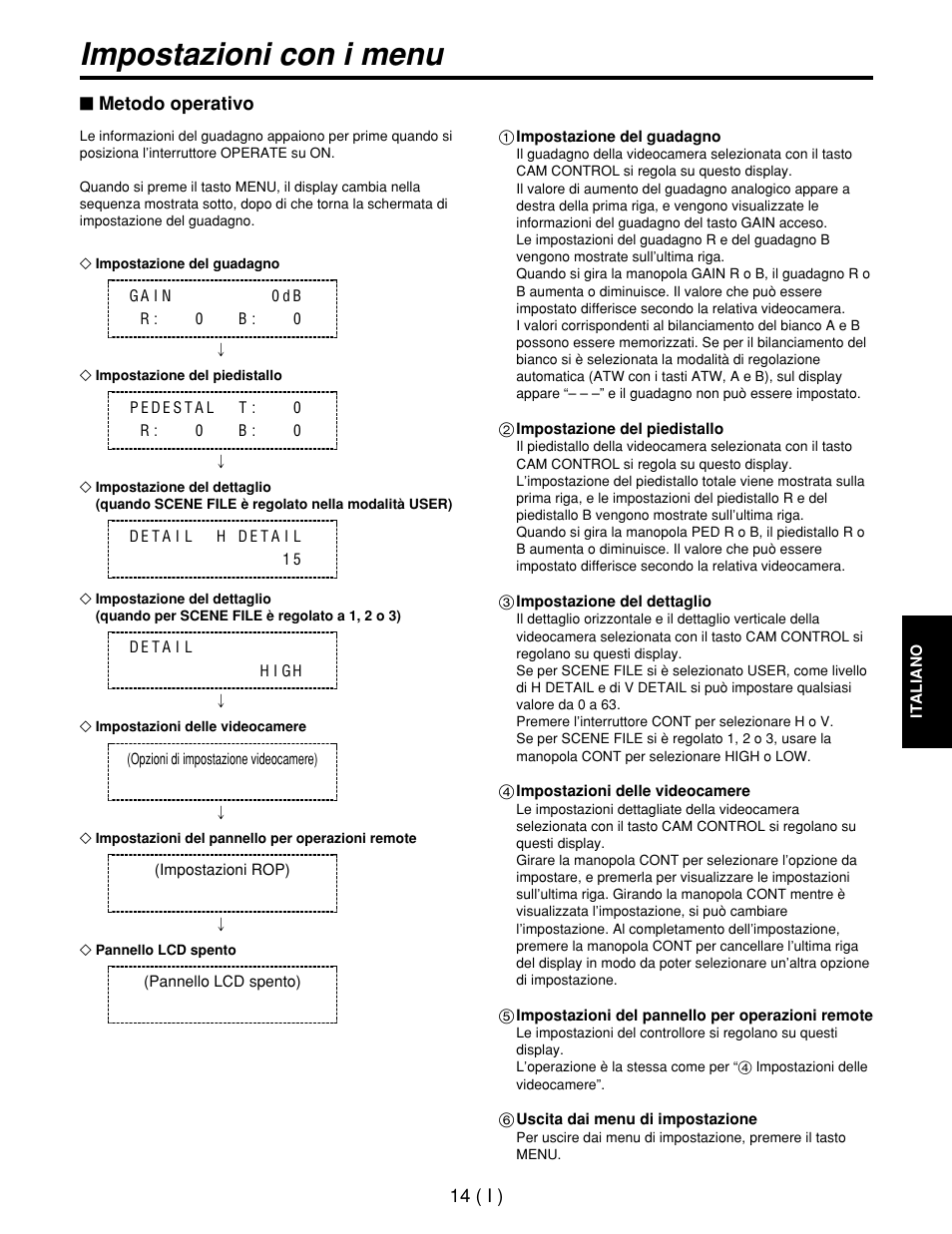 Impostazioni con i menu | Panasonic AW-CB400L User Manual | Page 75 / 104