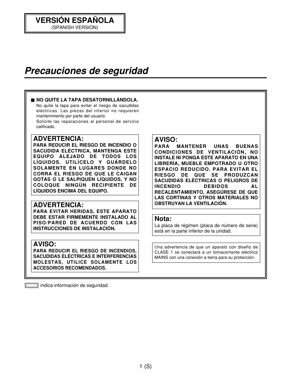 Precauciones de seguridad, Versión española | Panasonic AW-CB400L User Manual | Page 82 / 104