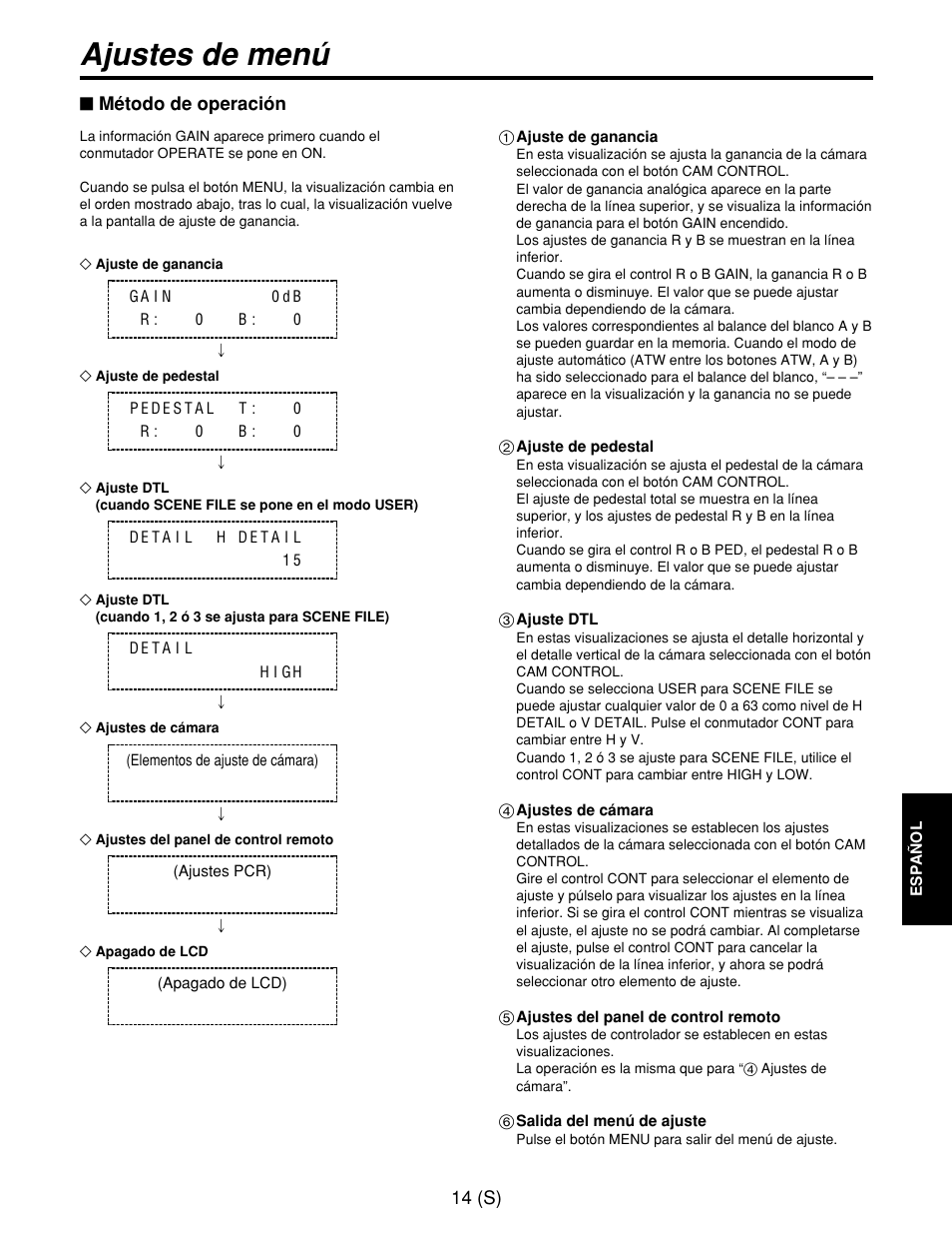 Ajustes de menú | Panasonic AW-CB400L User Manual | Page 95 / 104