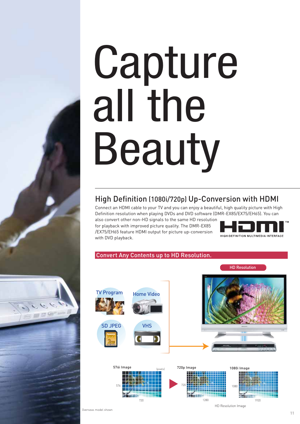 Capture all the beauty, High definition, Up-conversion with hdmi | Panasonic DVD Recorder User Manual | Page 11 / 24