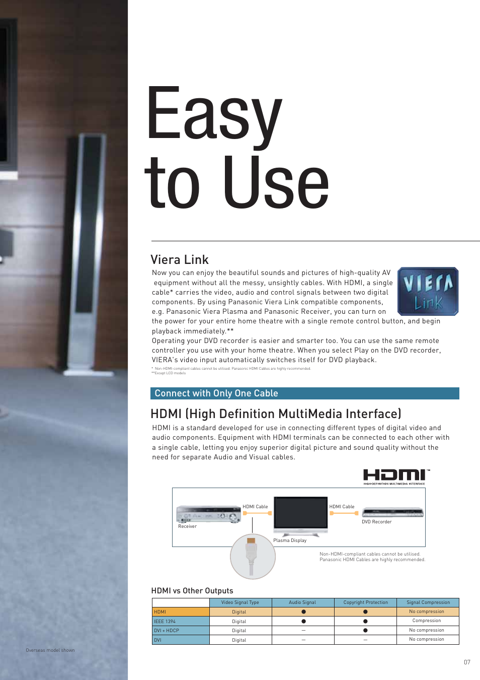 Easy to use, Viera link, Hdmi (high definition multimedia interface) | Panasonic DVD Recorder User Manual | Page 7 / 24