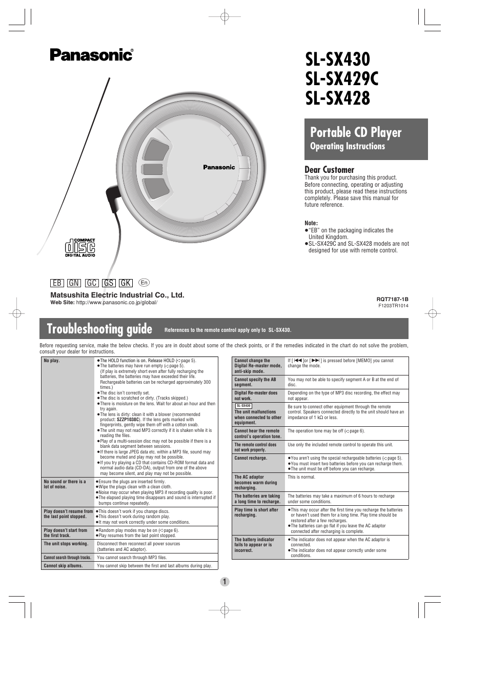 Panasonic SL-SX429C User Manual | 6 pages