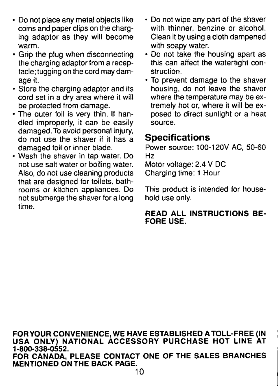 Specifications | Panasonic ES8023 User Manual | Page 10 / 24