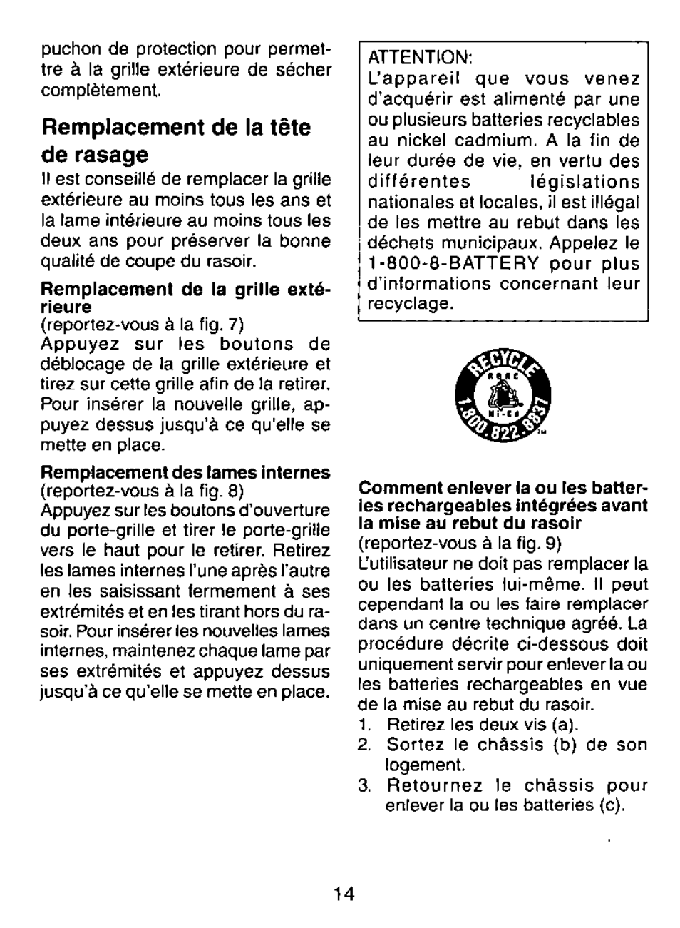 Remplacement de la tête de rasage | Panasonic ES8023 User Manual | Page 14 / 24