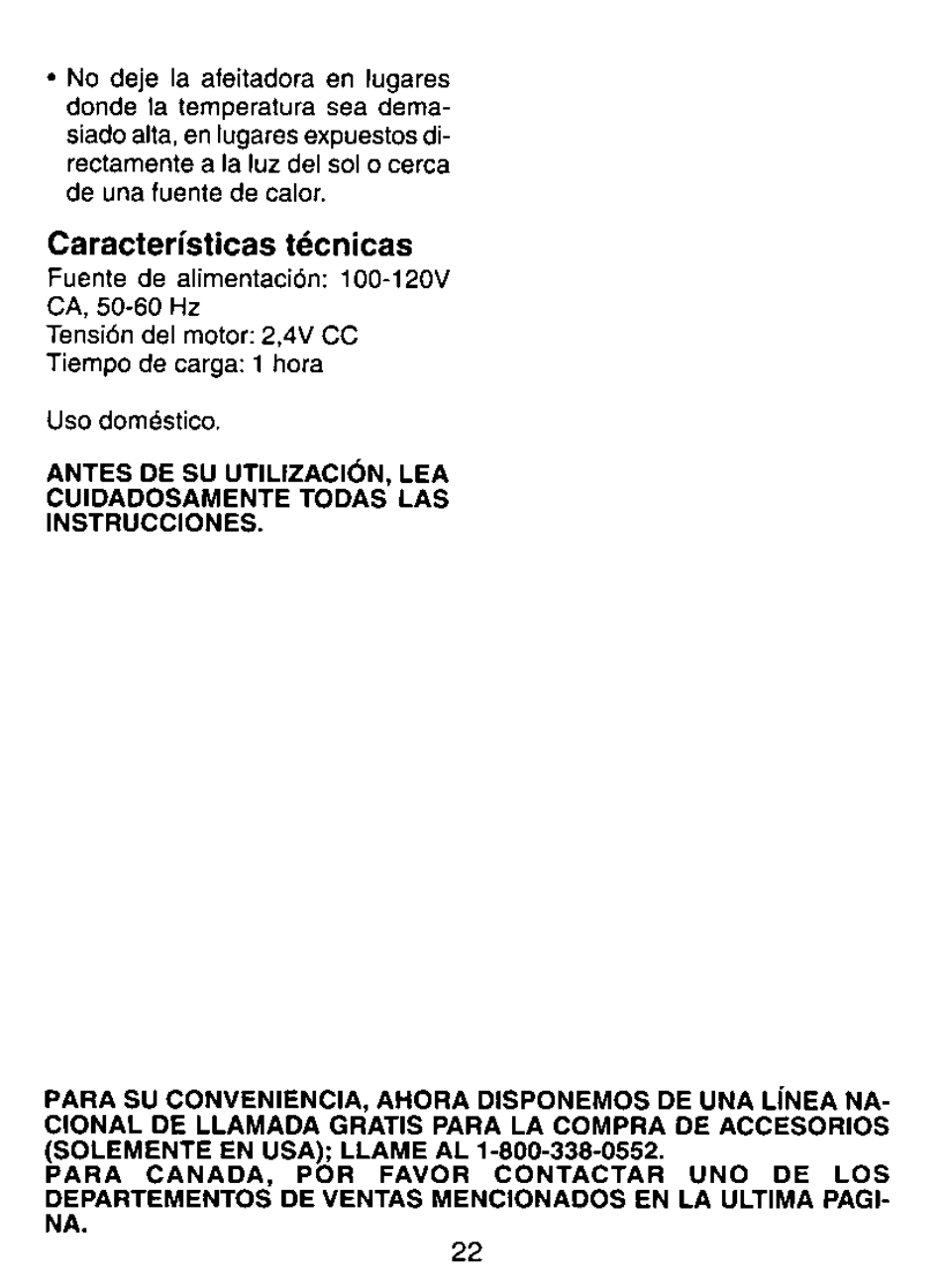 Características técnicas | Panasonic ES8023 User Manual | Page 22 / 24