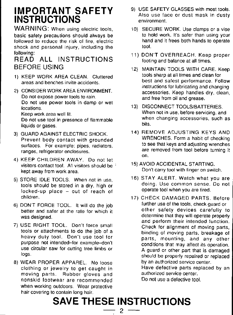 Read all instructions before using, Important safety instructions, Save these instructions | Warning | Panasonic EY6181 User Manual | Page 2 / 16