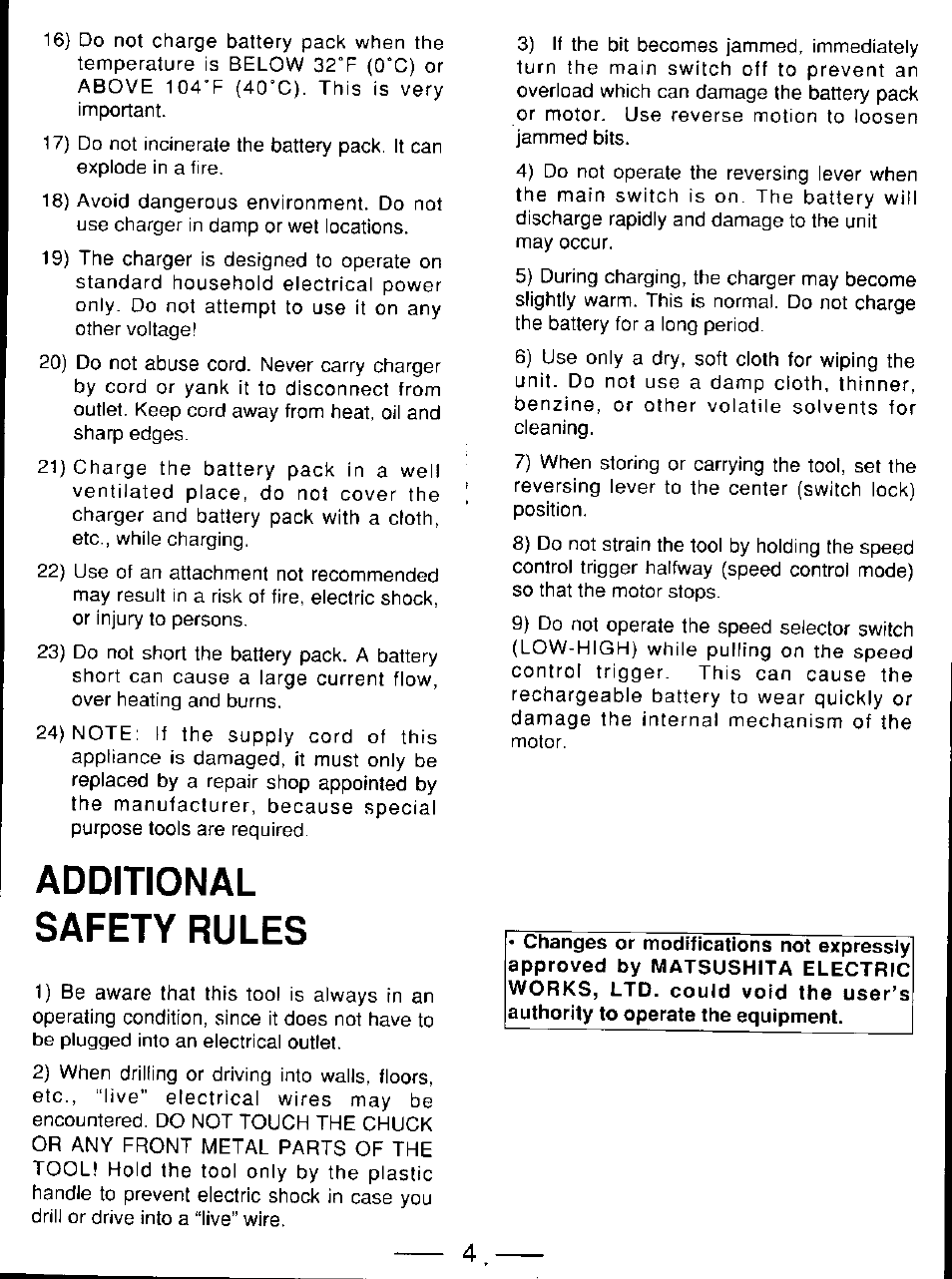 Additional safety rules | Panasonic EY6181 User Manual | Page 4 / 16