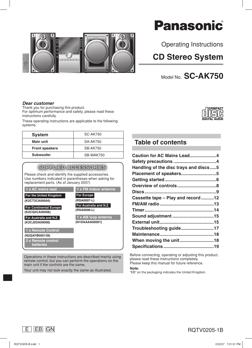 Panasonic SC-AK750 User Manual | 20 pages