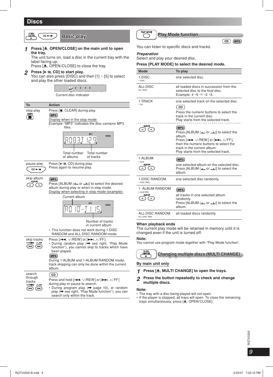 Discs, Lang - 5 lang - 4 français dansk deutsch, Basic play | Panasonic SC-AK750 User Manual | Page 9 / 20