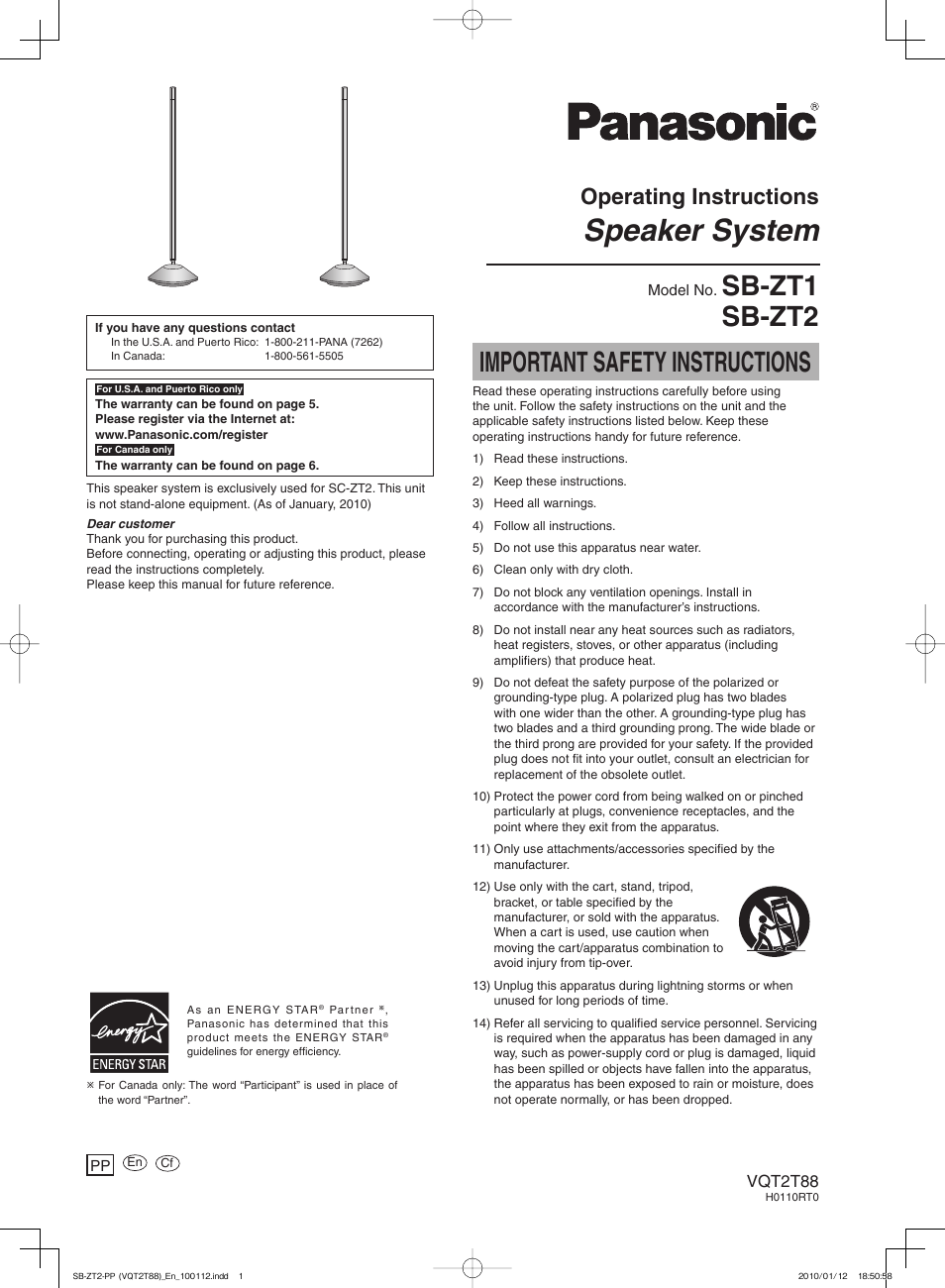 Panasonic SB-ZT2 User Manual | 8 pages