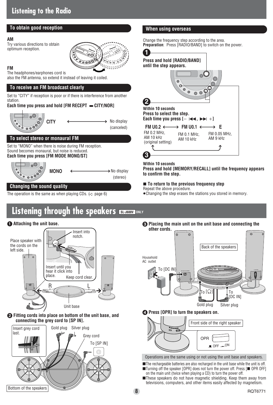 Listening through the speakers, Listening to the radio | Panasonic SL-SV553J User Manual | Page 8 / 8