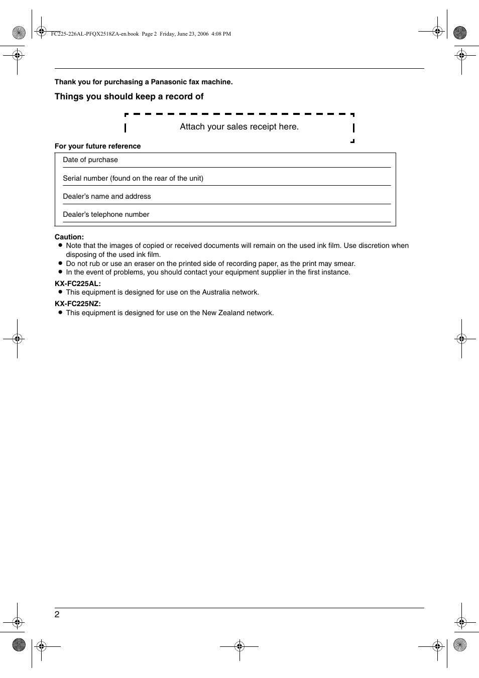 Panasonic KX-FC225NZ User Manual | Page 2 / 80