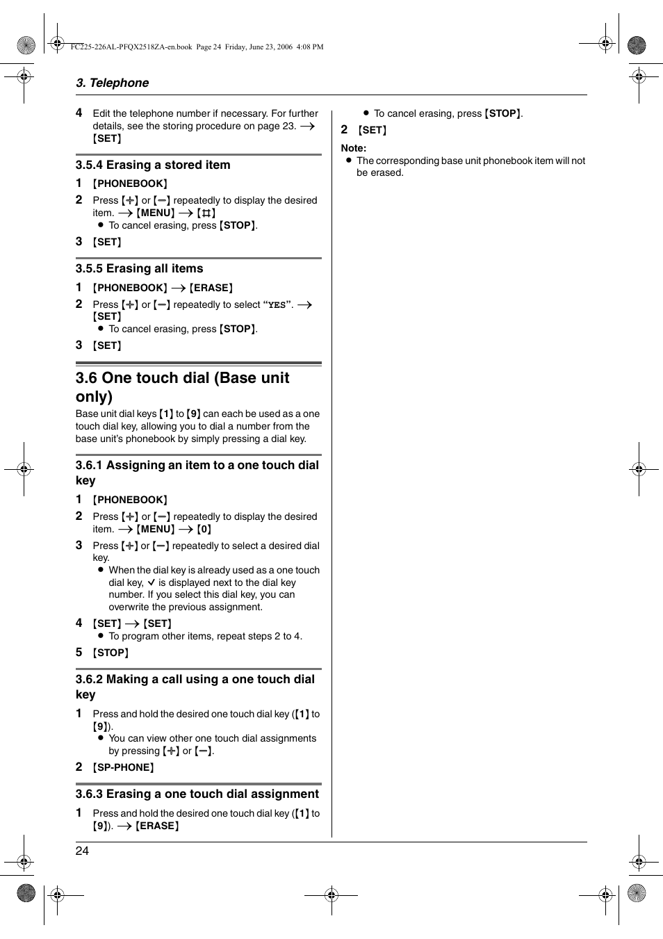 6 one touch dial (base unit only), One touch dial (base unit only), 6 one touch dial (base unit only) | Panasonic KX-FC225NZ User Manual | Page 24 / 80