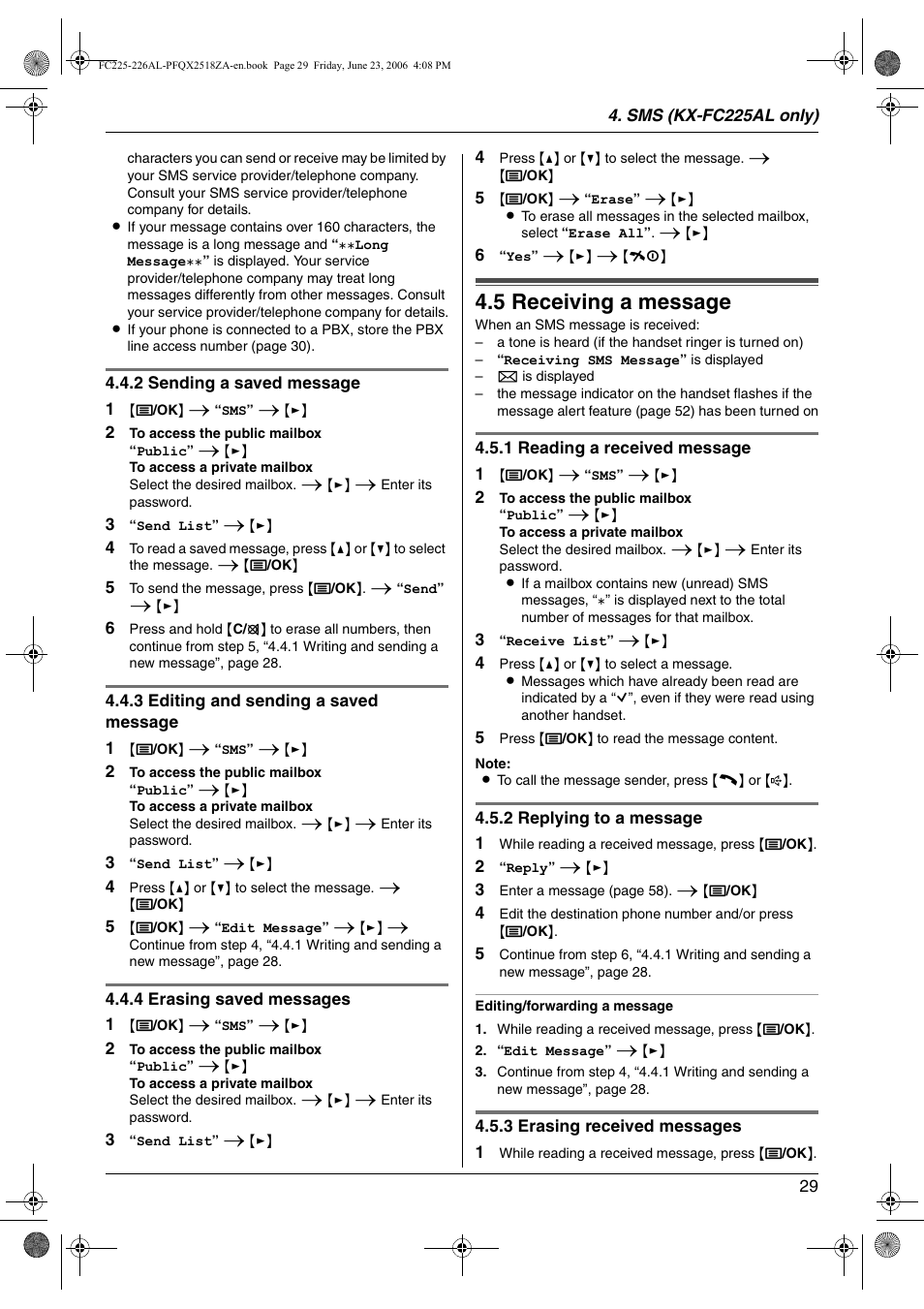 5 receiving a message, Receiving a message, 5 receiving a message | Panasonic KX-FC225NZ User Manual | Page 29 / 80