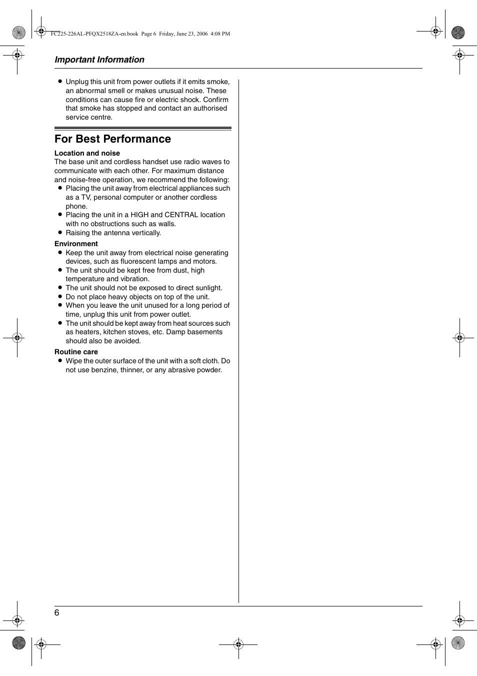 For best performance | Panasonic KX-FC225NZ User Manual | Page 6 / 80