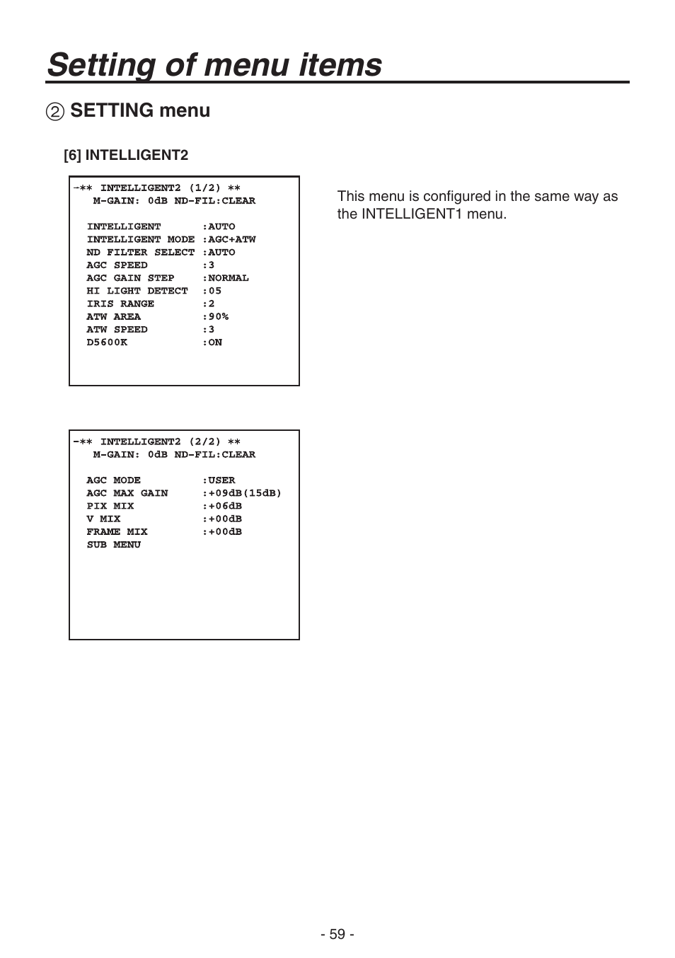 Setting of menu items | Panasonic AK-HC1800N User Manual | Page 33 / 41