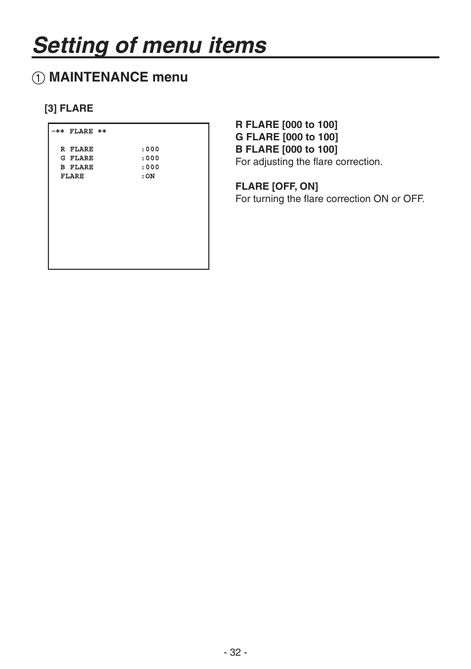Setting of menu items | Panasonic AK-HC1800N User Manual | Page 6 / 41