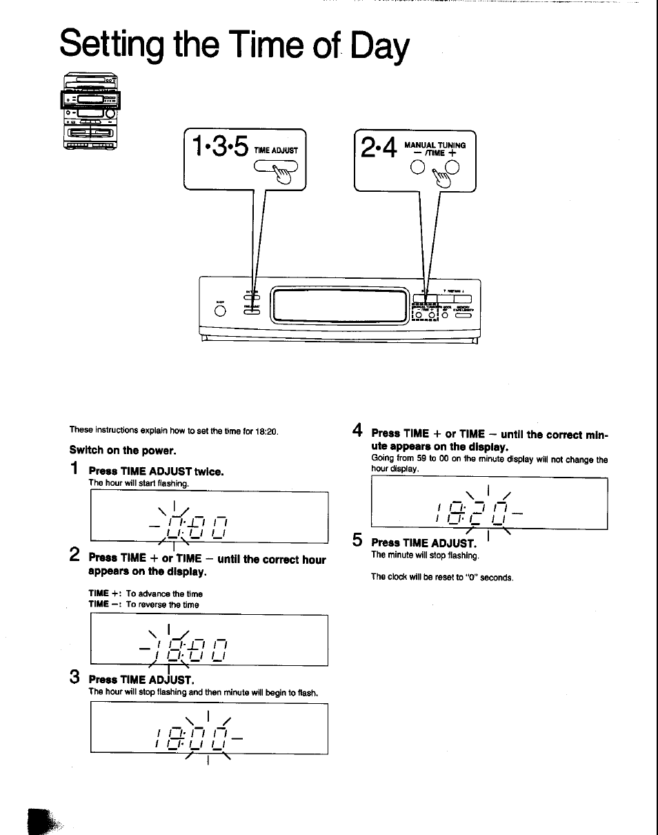 Setting the time of day, Appears on the display | Panasonic SC-CH60 User Manual | Page 18 / 60
