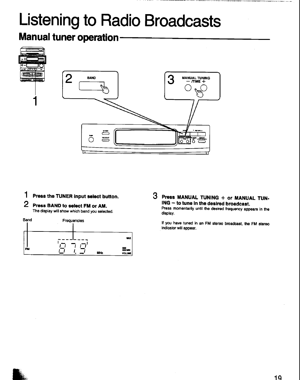 Listening to radio broadcasts, Manual tuner operation | Panasonic SC-CH60 User Manual | Page 19 / 60