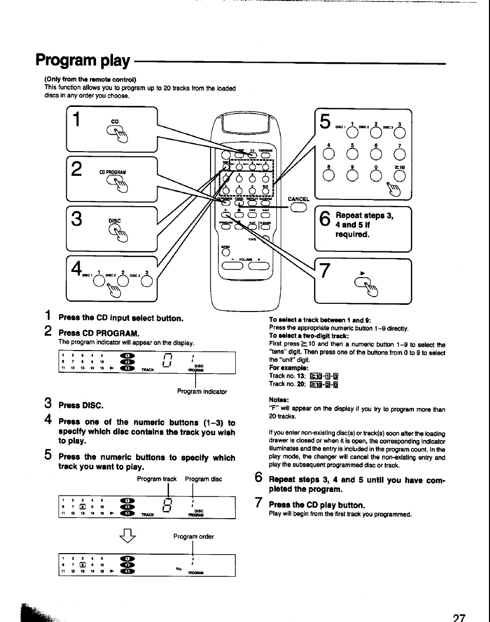 Program play, Press disc, Press the cd play button | Panasonic SC-CH60 User Manual | Page 27 / 60
