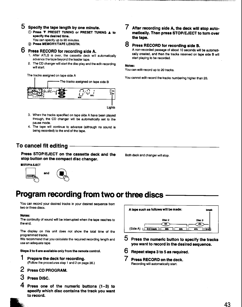 To cancel fit editing, Program recording from two or three discs | Panasonic SC-CH60 User Manual | Page 43 / 60