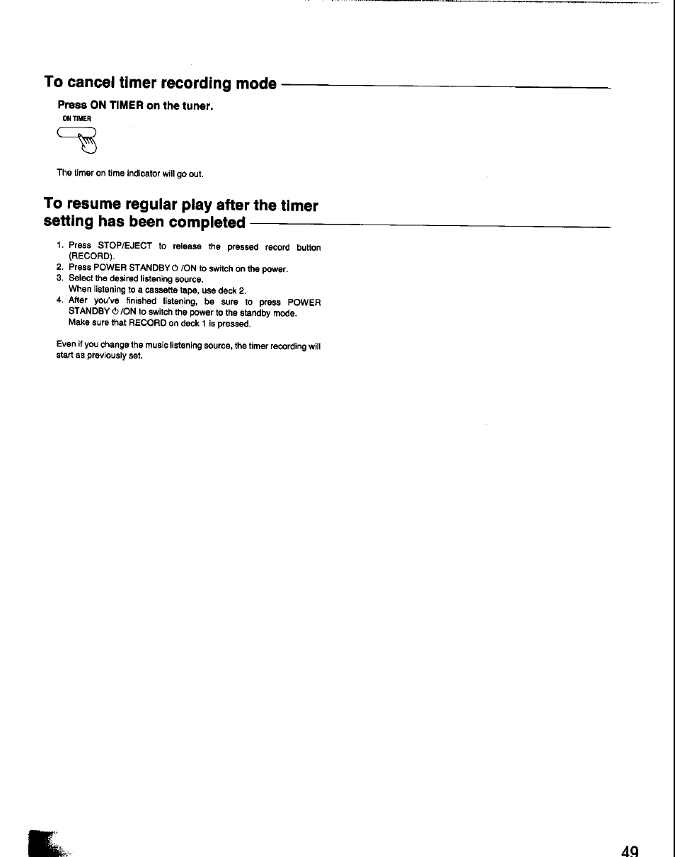 To cancel tinier recording mode, Press on timer on the tuner | Panasonic SC-CH60 User Manual | Page 49 / 60