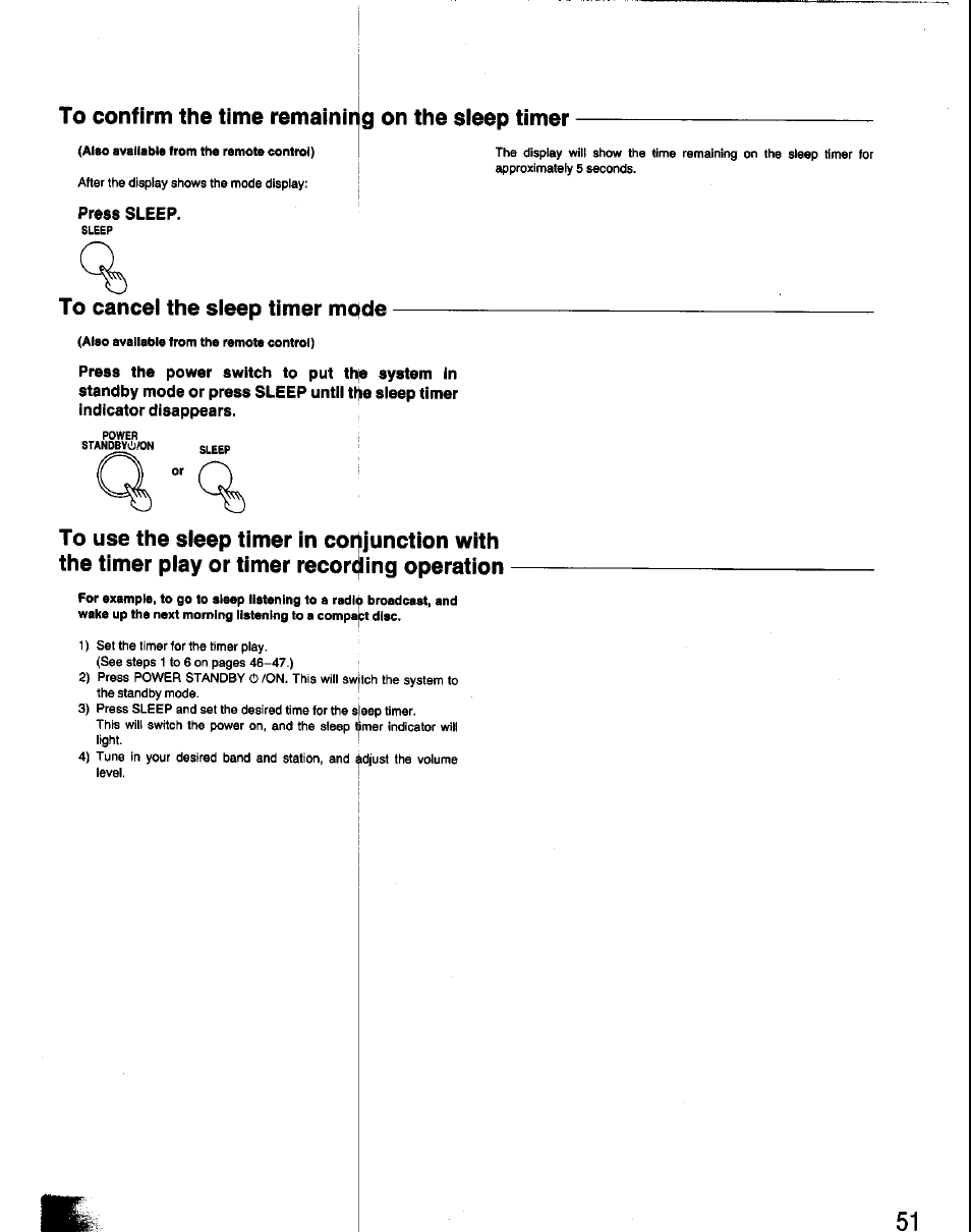 To confirm the time remaining on the sleep timer, Press sleep, To cancel the sleep timer mode | To use the sleep timer | Panasonic SC-CH60 User Manual | Page 51 / 60