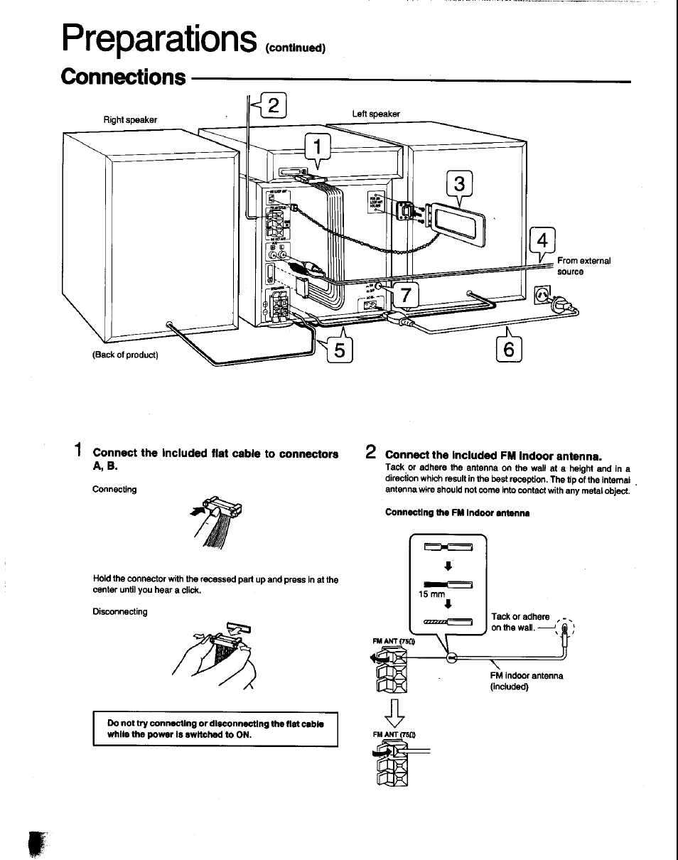 Preparations, Connections, 2 connect the included fm indoor antenna | Panasonic SC-CH60 User Manual | Page 6 / 60