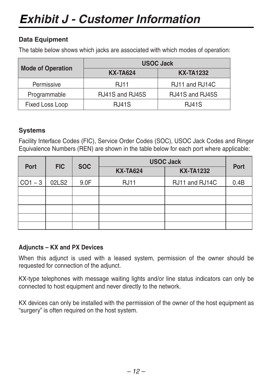 Exhibit j - customer information | Panasonic KX-T7735 User Manual | Page 12 / 16