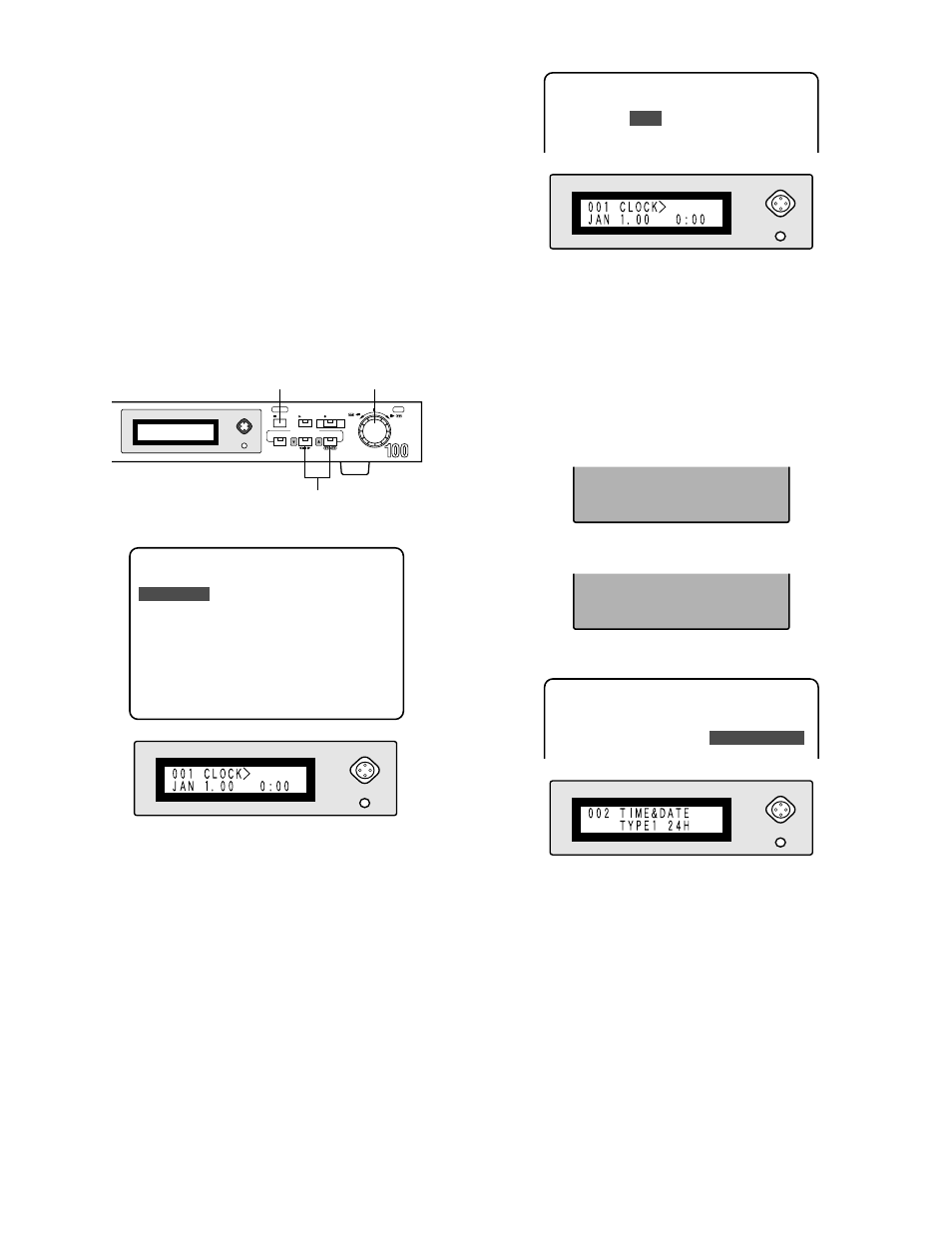 Wj-hd100 setup menu, Clock setup 001 clock, Time & date type 002 time&date type | Panasonic WJ-HD100 User Manual | Page 19 / 60