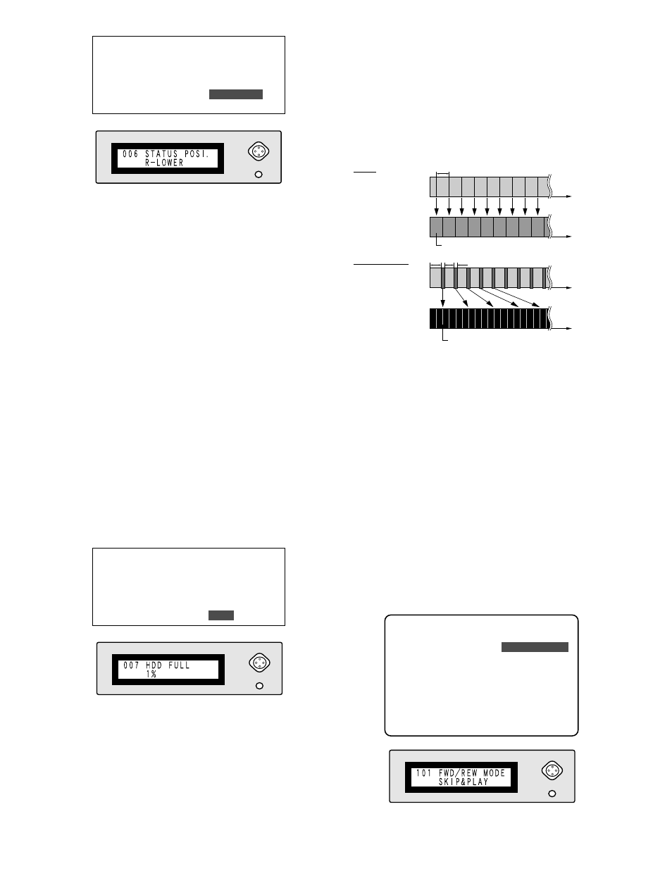 Hdd full selection 007 hdd full, System setup, Quick play mode selection 101 fwd/rew mode | Panasonic WJ-HD100 User Manual | Page 21 / 60
