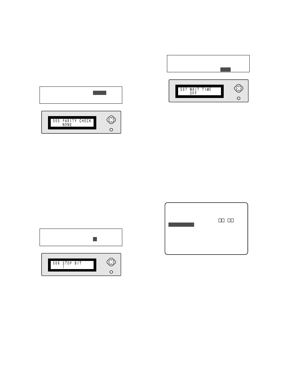 Parity check 505 parity check, Stop bit 506 stop bit, Wait time 507 wait time | System information | Panasonic WJ-HD100 User Manual | Page 31 / 60