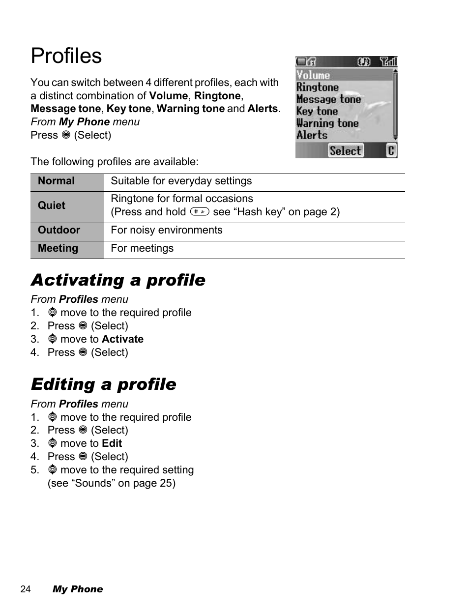 Profiles, Activating a profile, Editing a profile | Panasonic EB-A200 User Manual | Page 26 / 101