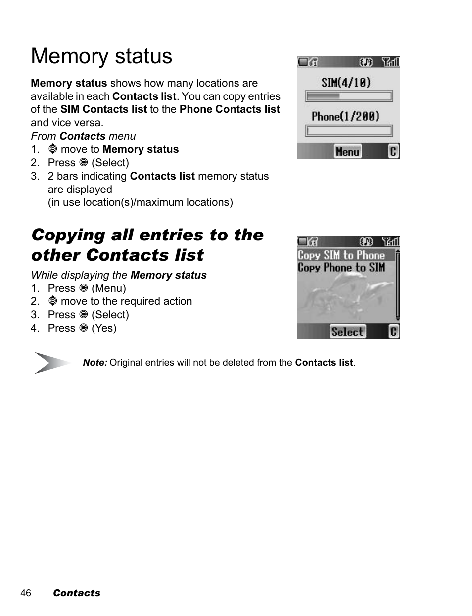 Copying all entries to the other contacts list | Panasonic EB-A200 User Manual | Page 48 / 101