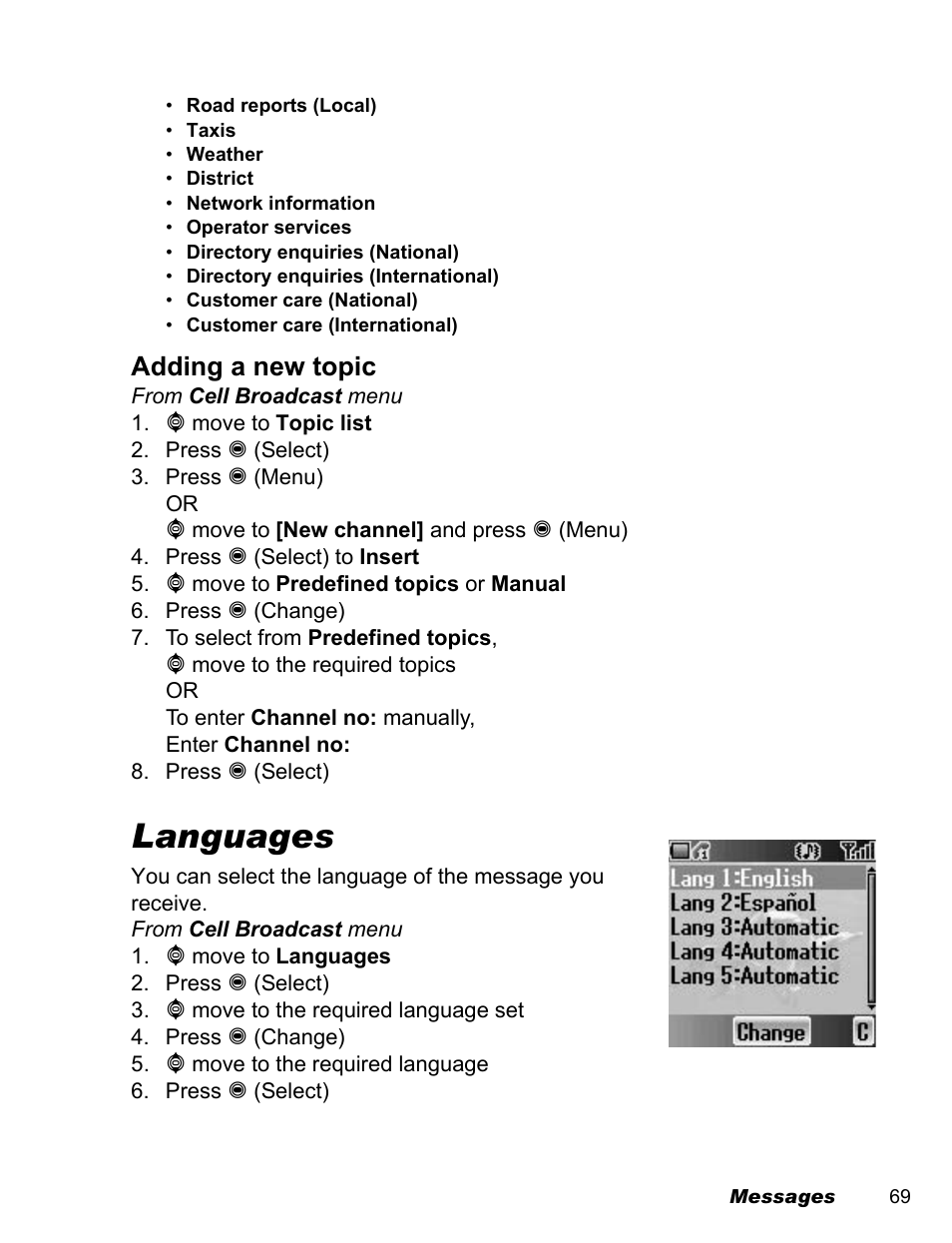 Languages, Adding a new topic | Panasonic EB-A200 User Manual | Page 71 / 101