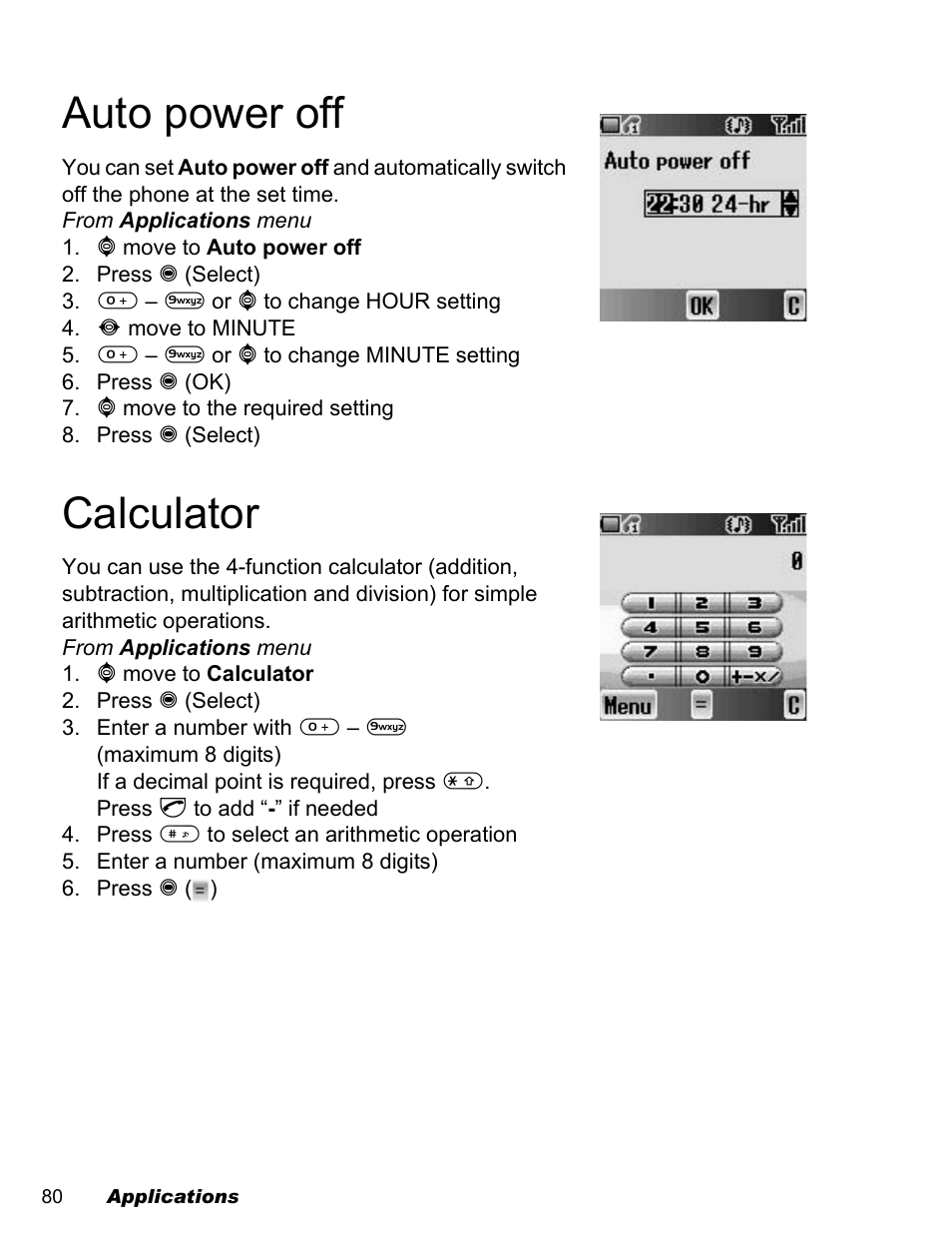 Auto power off, Calculator | Panasonic EB-A200 User Manual | Page 82 / 101