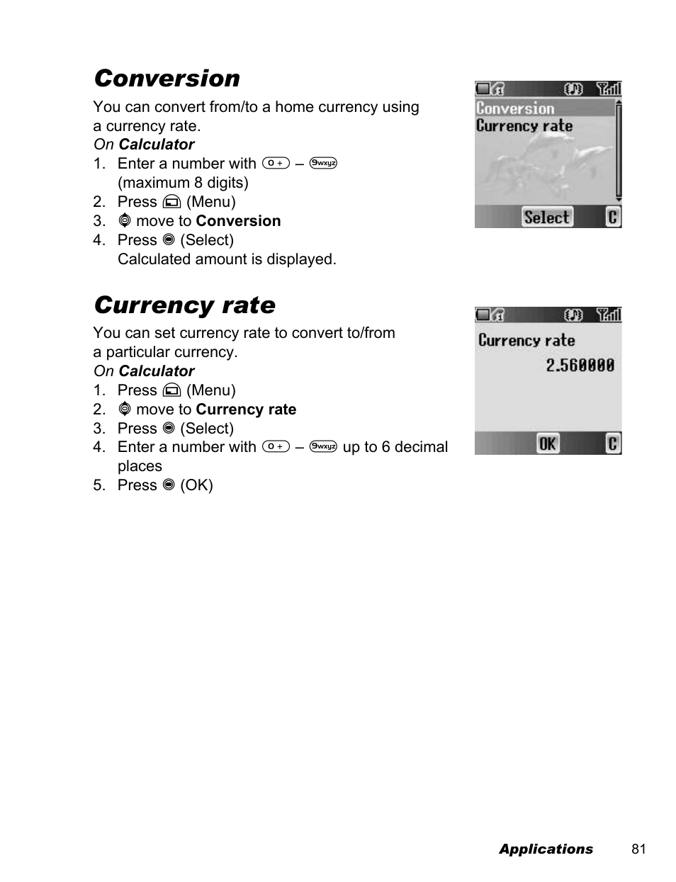 Conversion, Currency rate | Panasonic EB-A200 User Manual | Page 83 / 101